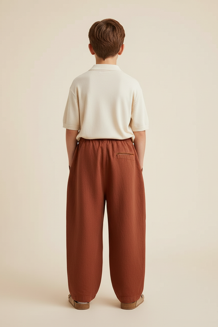 Pantalon Baggy Marron Ample Lin Décontracté Enfant - vue 2