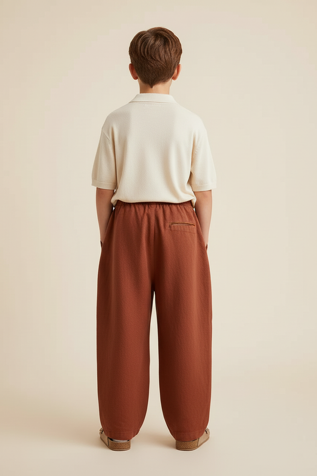 Pantalon Baggy Marron Ample Lin Décontracté Enfant - vue 2
