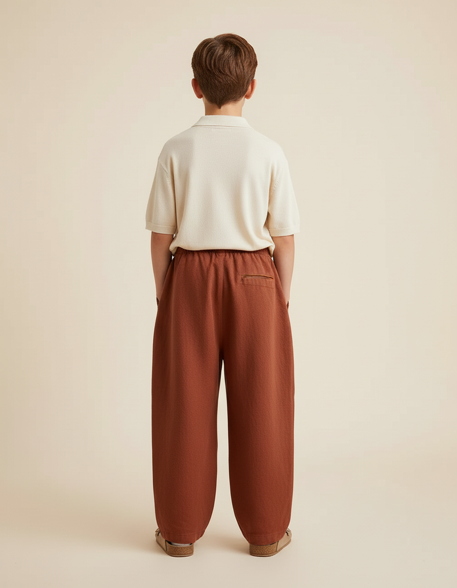 Pantalon Baggy Marron Ample Lin Décontracté Enfant - vue 2