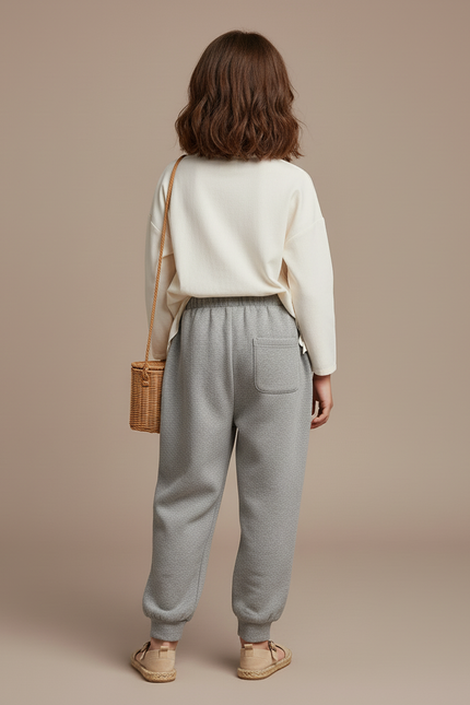 Pantalon Baggy Gris Chiné Molletonné Logo Enfant - vue 2