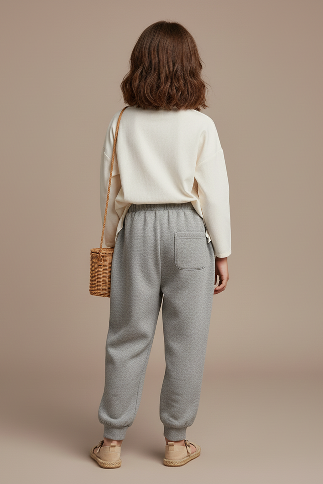 Pantalon Baggy Gris Chiné Molletonné Logo Enfant - vue 2