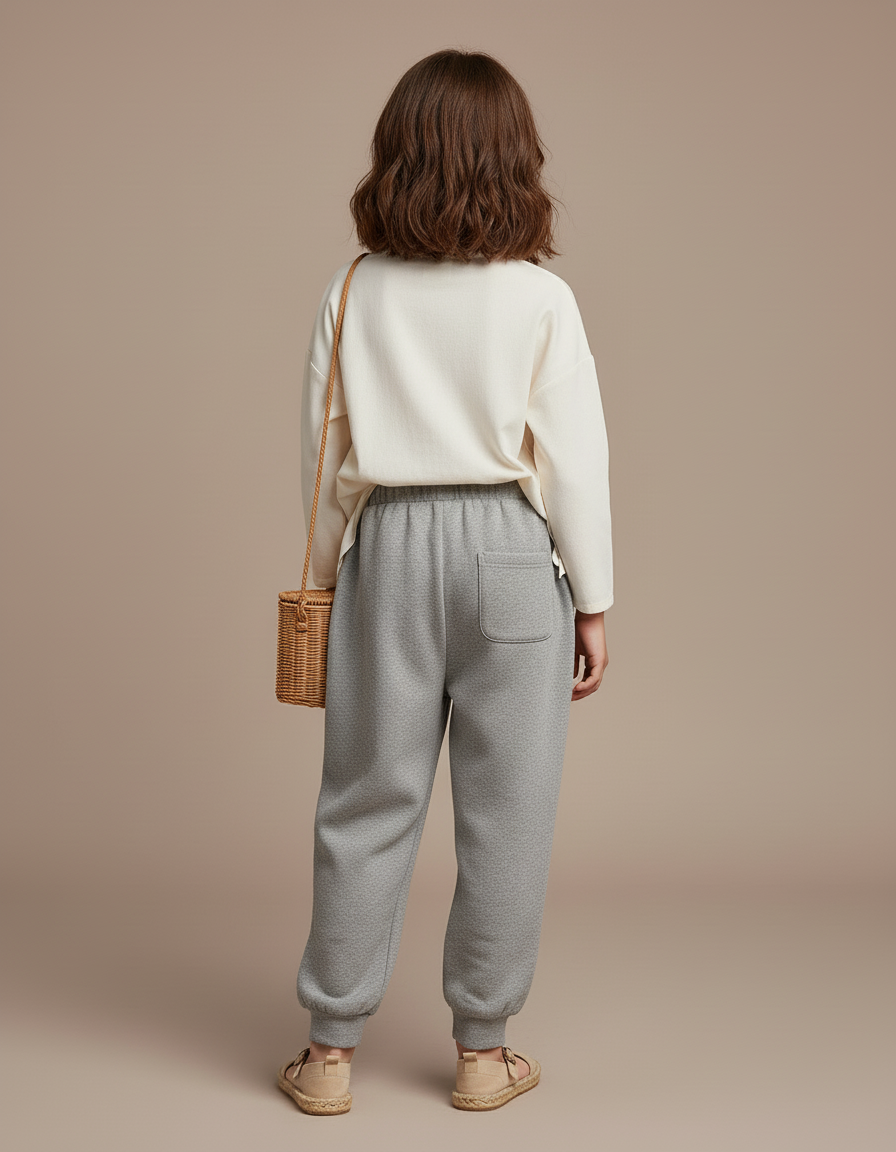 Pantalon Baggy Gris Chiné Molletonné Logo Enfant - vue 2
