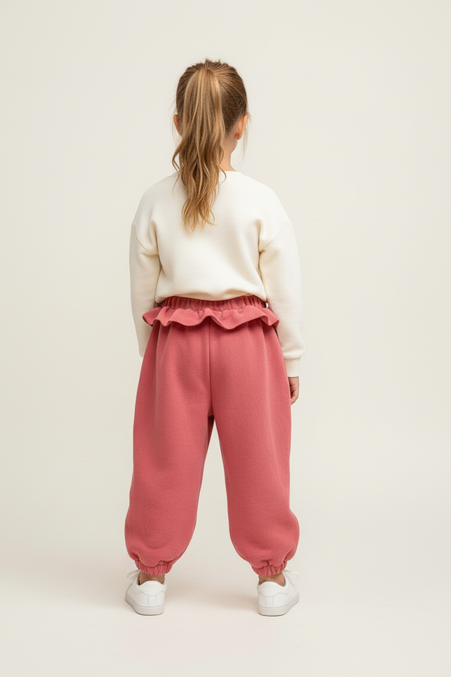 Pantalon Baggy Rose Molleton Ample Poches Cœur Enfant - vue 2