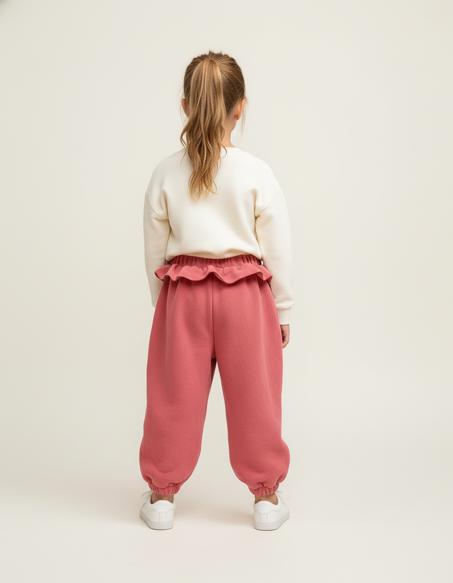 Pantalon Baggy Rose Molleton Ample Poches Cœur Enfant - vue 2