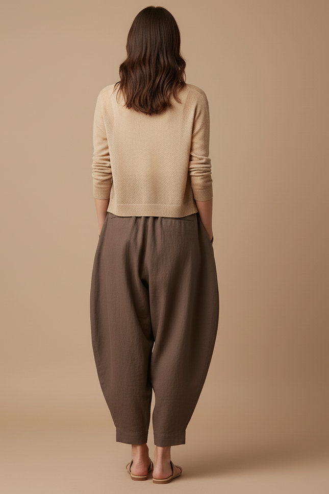 Pantalon Baggy Marron Coton Ample Fluide Femme - Lin - vue 2
