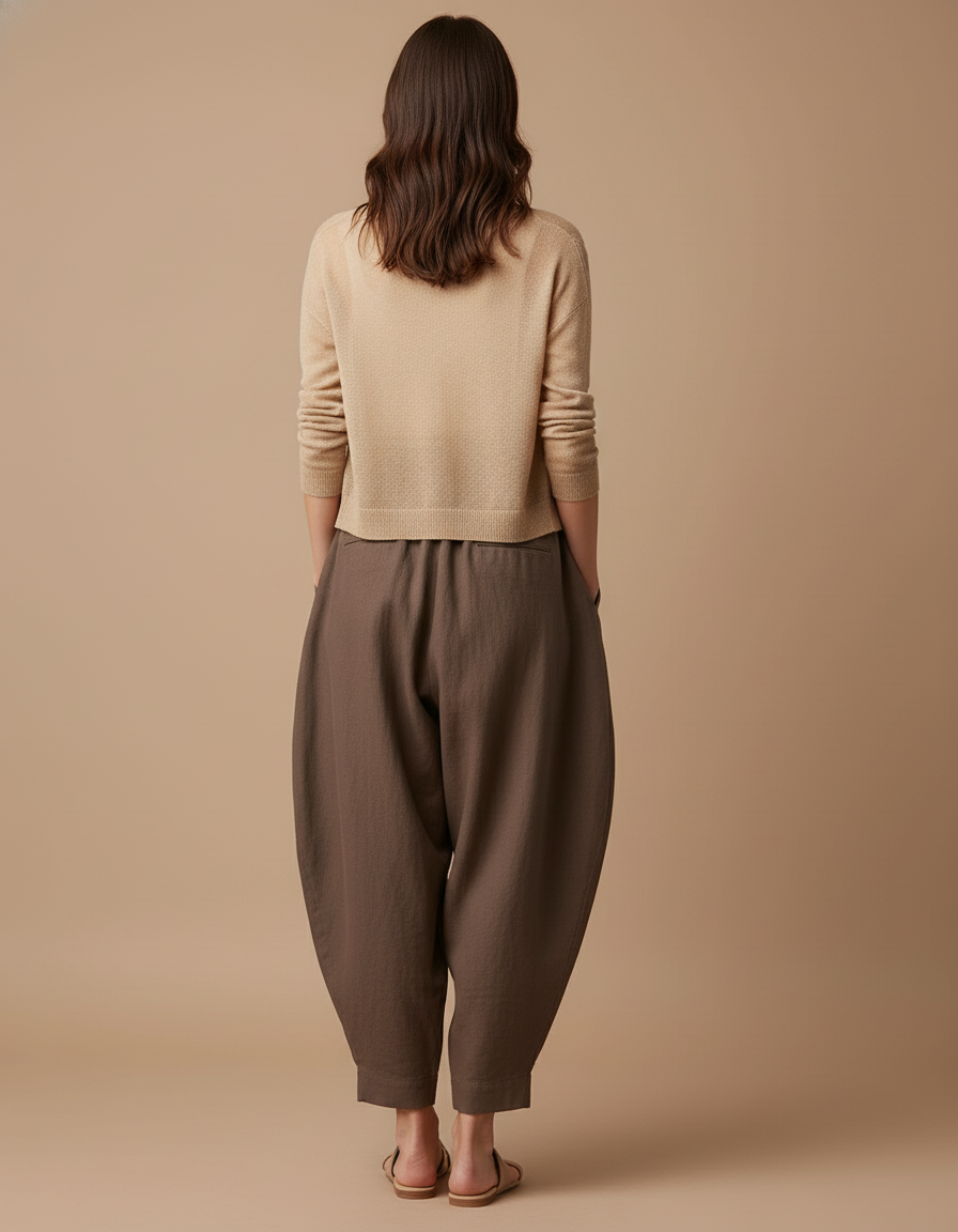 Pantalon Baggy Marron Coton Ample Fluide Femme - Lin - vue 2
