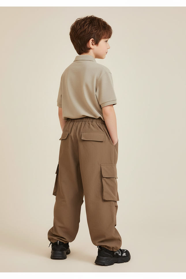 Pantalon Baggy Marron Cargo Ample Décontracté Garçon - Polyester - vue 2
