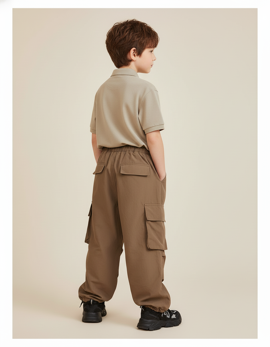 Pantalon Baggy Marron Cargo Ample Décontracté Garçon - Polyester - vue 2
