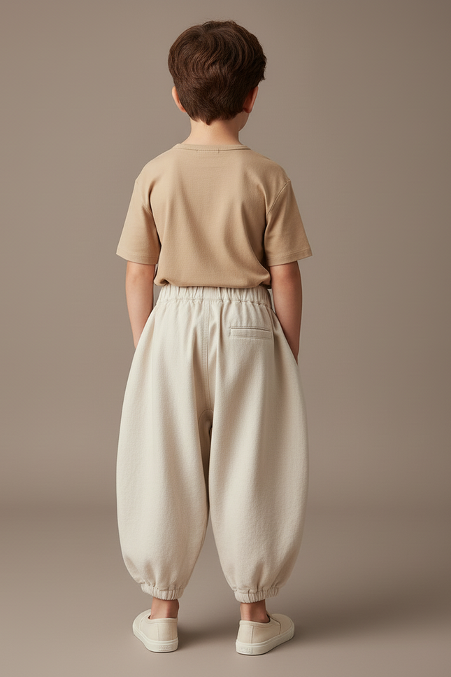 Pantalon Baggy Beige Ample Coton Enfant Uni Confortable - vue 2