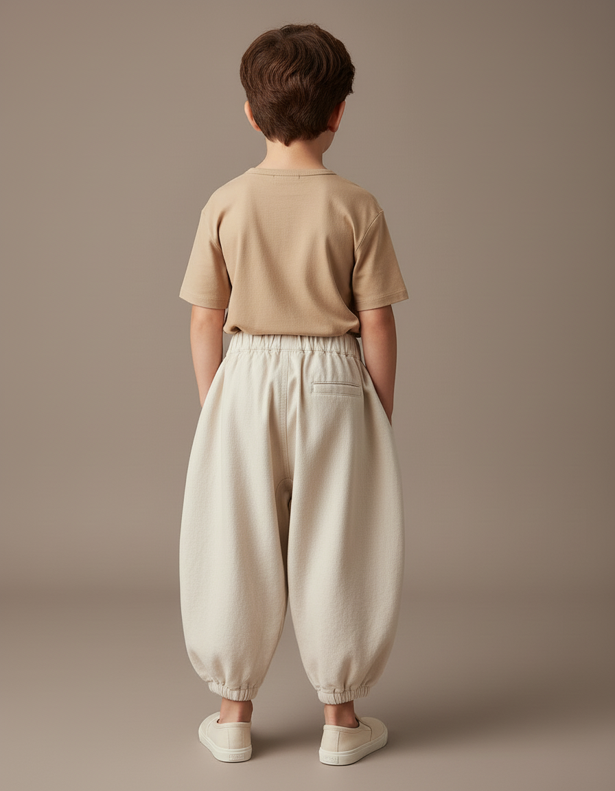 Pantalon Baggy Beige Ample Coton Enfant Uni Confortable - vue 2