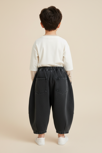 Pantalon Baggy Noir Ample Délavé Garçon Décontracté - Jean - vue 2