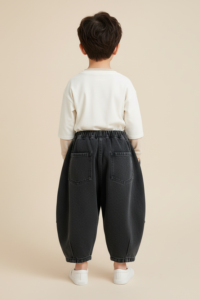Pantalon Baggy Noir Ample Délavé Garçon Décontracté - Jean - vue 2