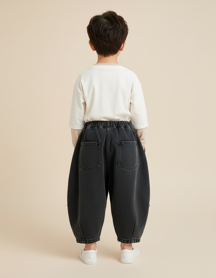 Pantalon Baggy Noir Ample Délavé Garçon Décontracté - Jean - vue 2