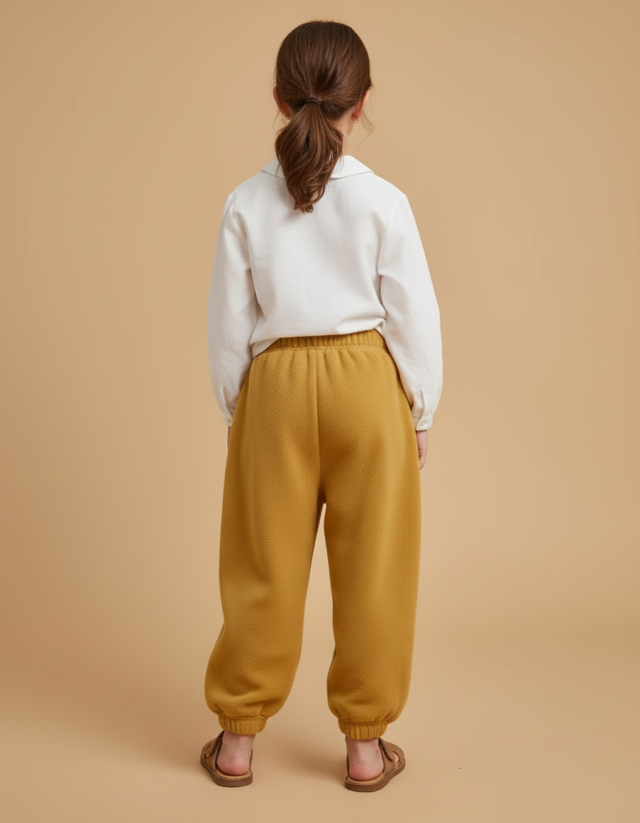Pantalon Baggy Jaune Moutarde Molletonné Décontracté Fille - vue 2
