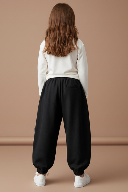 Pantalon Baggy Noir Ample Coton Enfant Casual - Molleton - vue 2