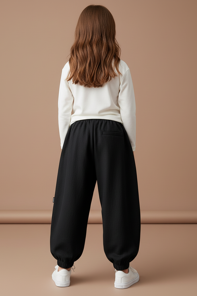 Pantalon Baggy Noir Ample Coton Enfant Casual - Molleton - vue 2
