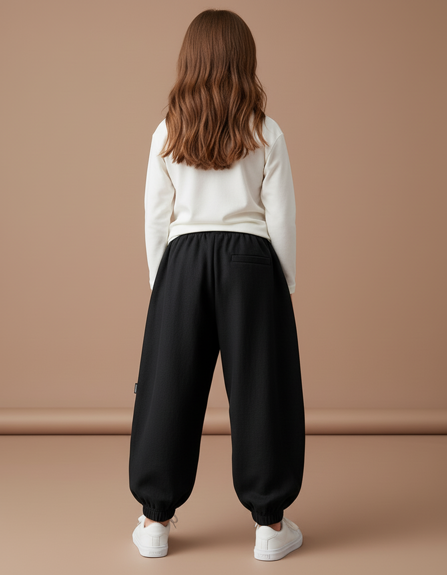 Pantalon Baggy Noir Ample Coton Enfant Casual - Molleton - vue 2