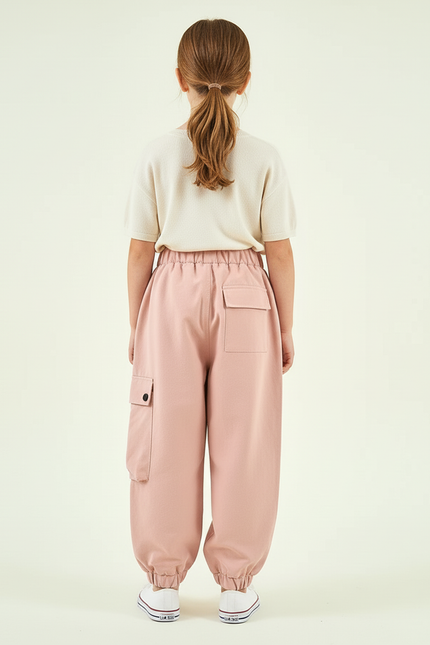 Pantalon Baggy Rose Pâle Cargo Ample Fille - Gabardine - vue 2