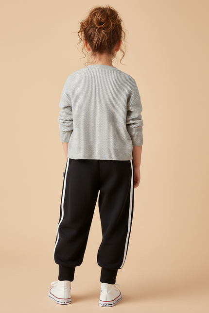 Pantalon Baggy Noir Rayures Latérales Blanc Coton - Molleton - vue 2
