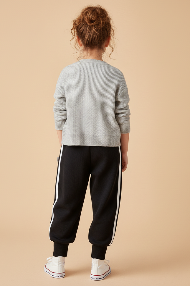 Pantalon Baggy Noir Rayures Latérales Blanc Coton - Molleton - vue 2