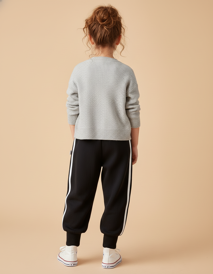 Pantalon Baggy Noir Rayures Latérales Blanc Coton - Molleton - vue 2