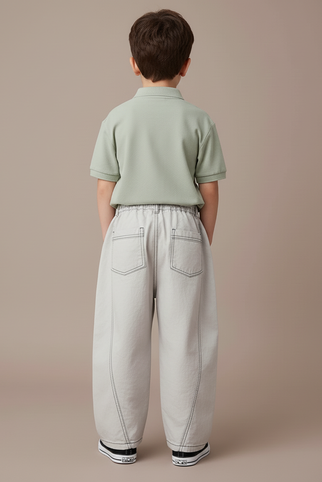 Pantalon Baggy Gris Clair Ample Coton Garçon - vue 2