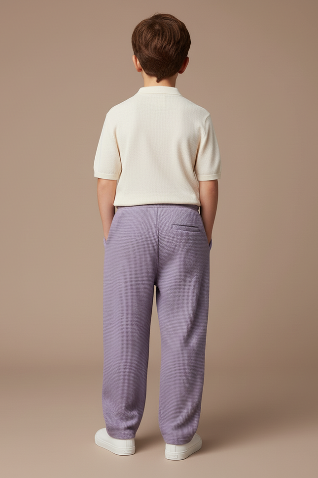 Pantalon Baggy Violet Waffle Ample Cordon Garçon - Maille - vue 2