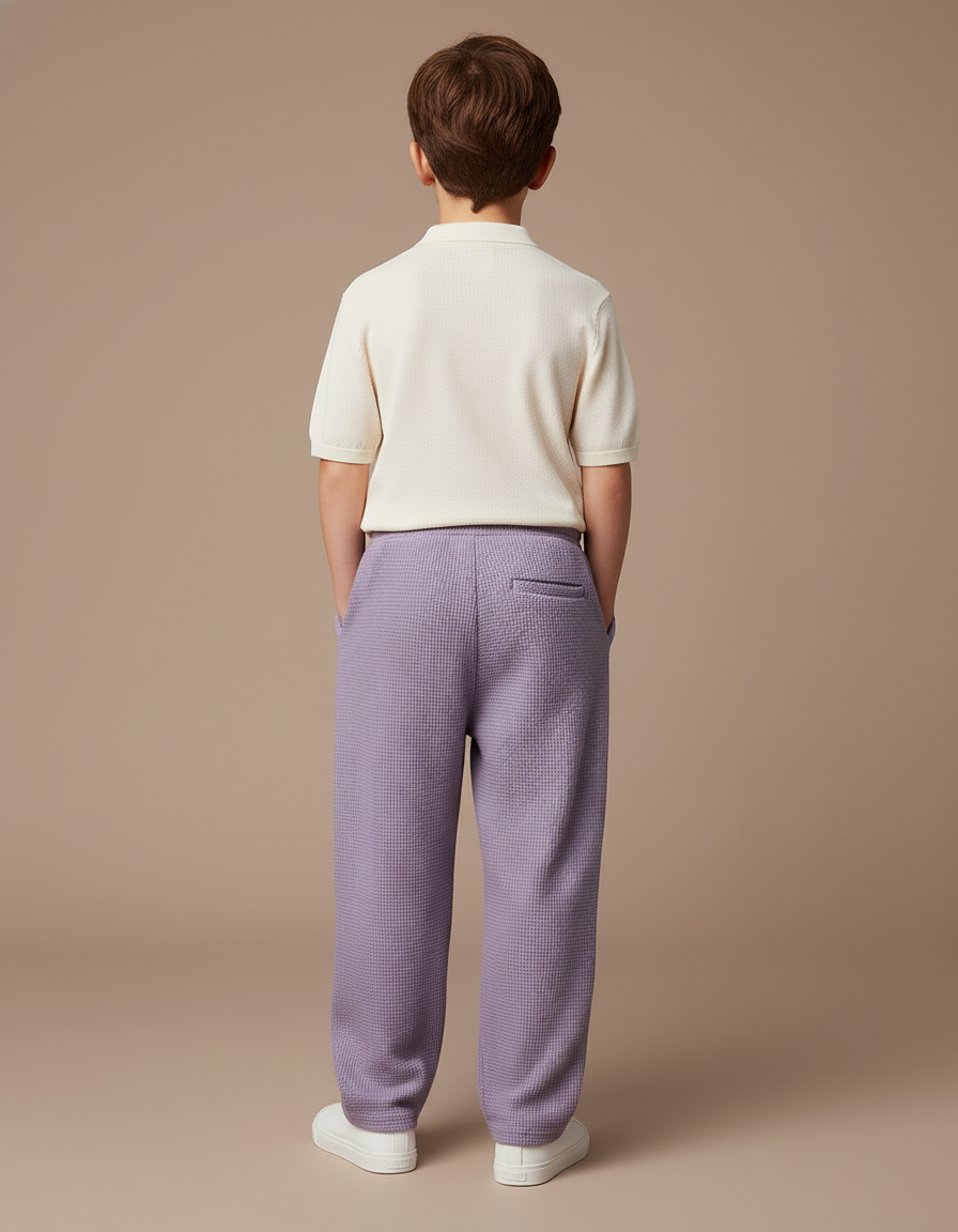 Pantalon Baggy Violet Waffle Ample Cordon Garçon - Maille - vue 2