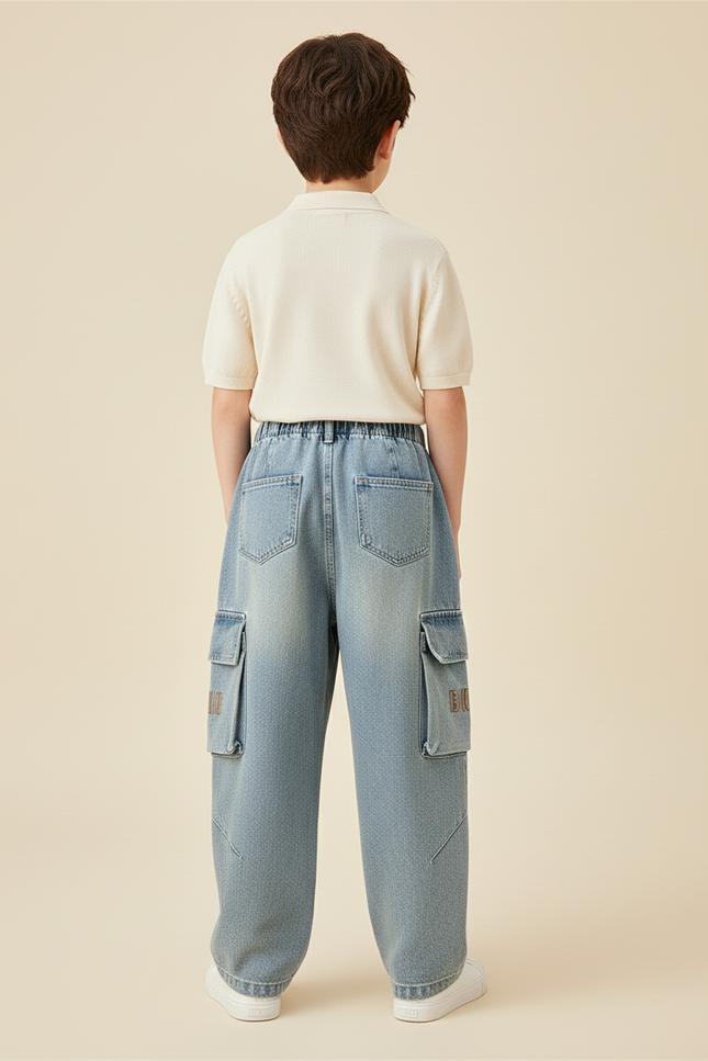 Pantalon Baggy Jean Cargo Ample Enfant Garçon - Bleu - vue 2