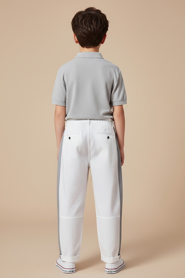 Pantalon Baggy Blanc Rayure Grise Décontracté Enfant - Toile - vue 2