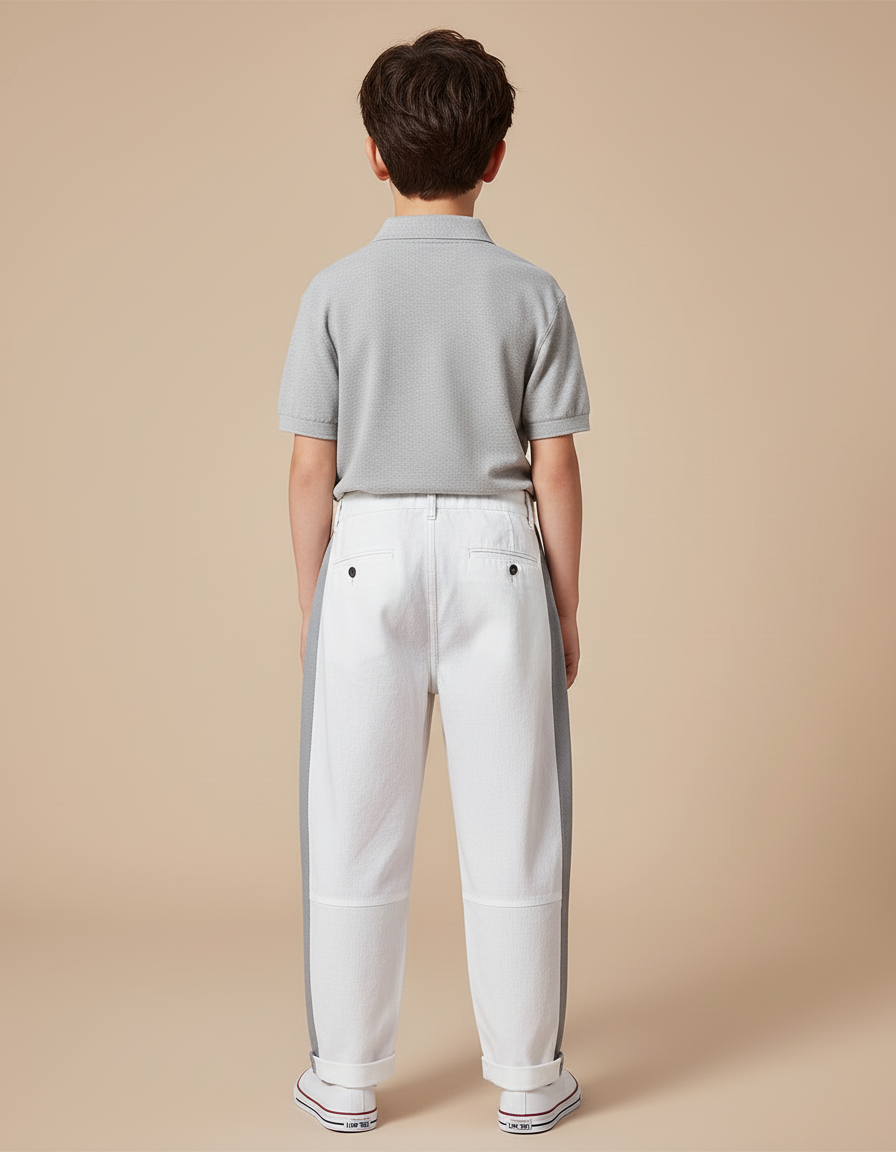 Pantalon Baggy Blanc Rayure Grise Décontracté Enfant - Toile - vue 2