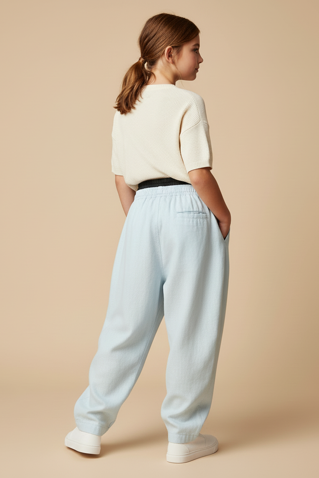 Pantalon Baggy Bleu Clair Ample Lin Enfant - vue 2