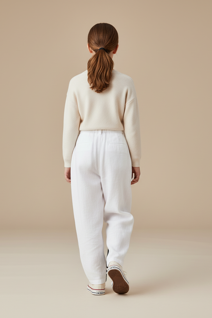 Pantalon Baggy Blanc Lin Ample Plissé Fille Décontracté - vue 2