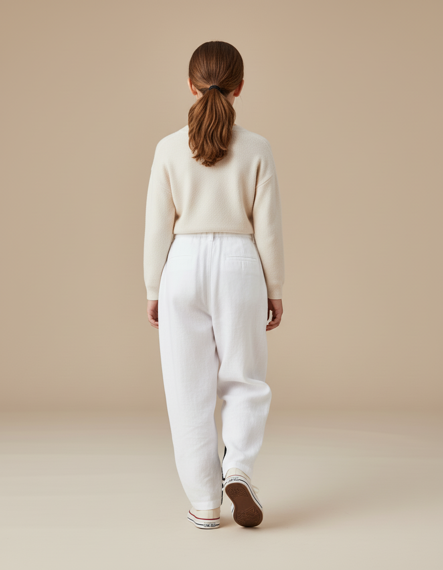 Pantalon Baggy Blanc Lin Ample Plissé Fille Décontracté - vue 2