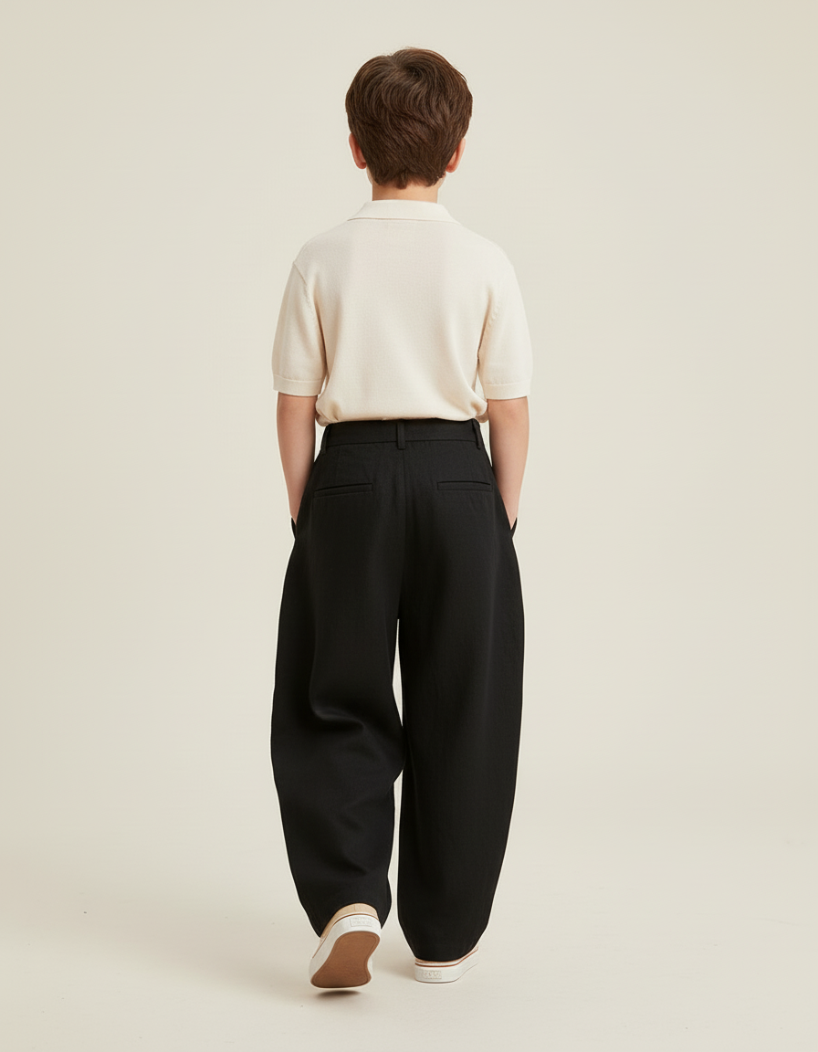 Pantalon Baggy Noir Ample Plissé Décontracté Garçon - Lin - vue 2