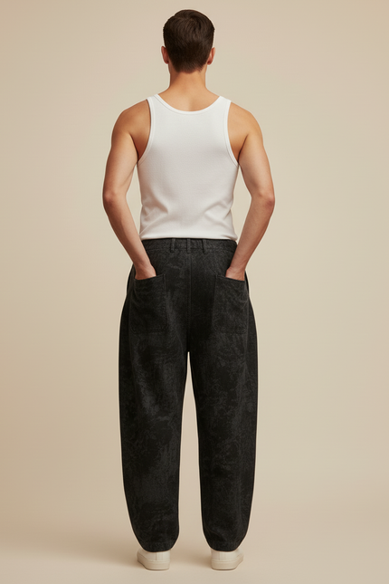Pantalon Baggy Noir Ample Texturé Cordon Décontracté - Molleton - vue 2