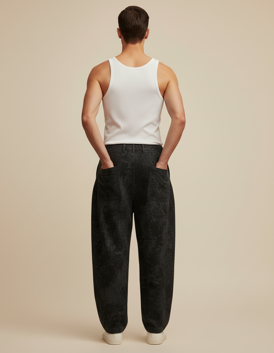 Pantalon Baggy Noir Ample Texturé Cordon Décontracté - Molleton - vue 2