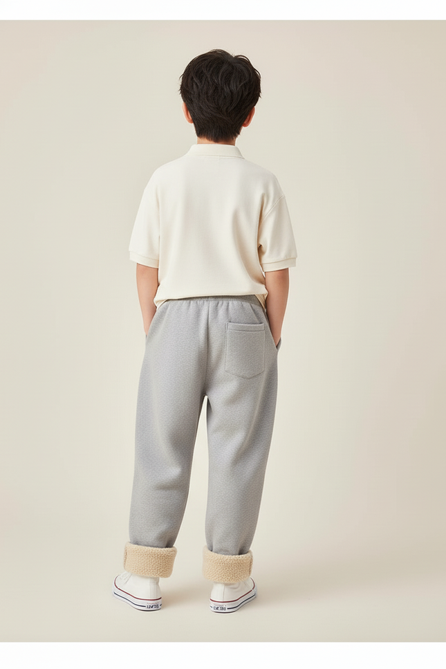 Pantalon Baggy Gris Molletonné Ample Doublé Chaud Enfant - vue 2