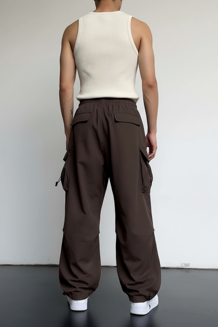 Pantalon Baggy Marron Ample Cargo Streetwear Homme - Polyester - vue 2