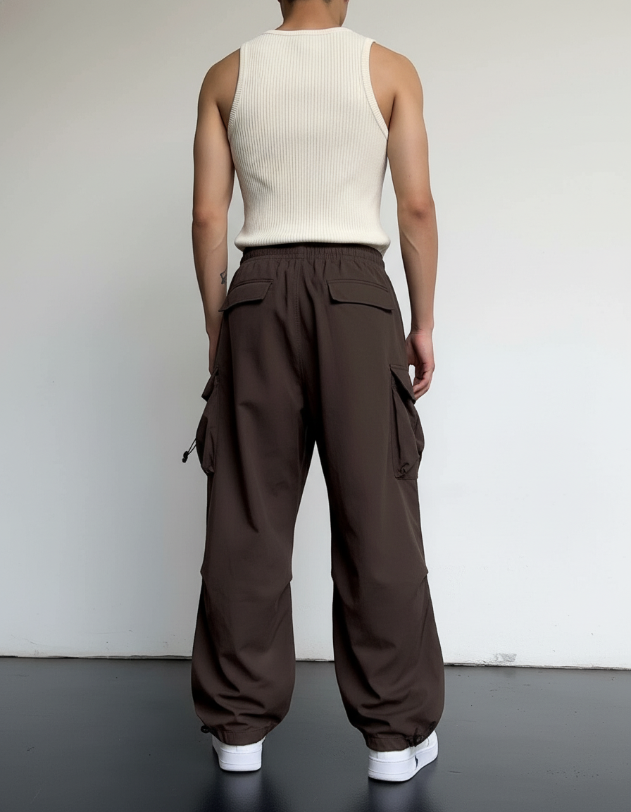 Pantalon Baggy Marron Ample Cargo Streetwear Homme - Polyester - vue 2