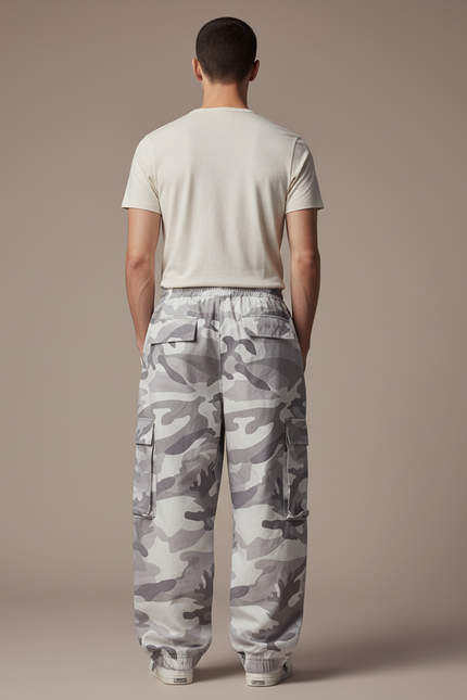 Pantalon Baggy Camouflage Gris Ample Cargo Urbain - Toile - vue 2