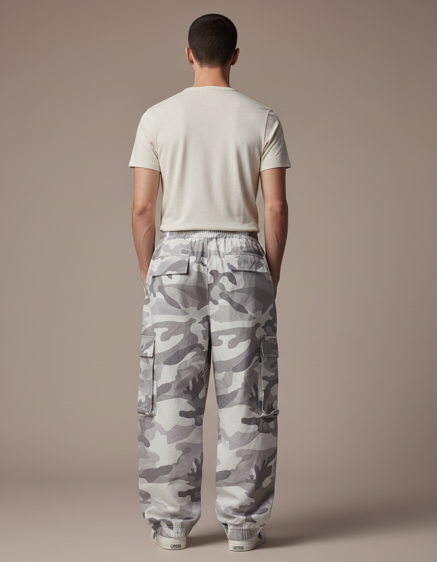 Pantalon Baggy Camouflage Gris Ample Cargo Urbain - Toile - vue 2