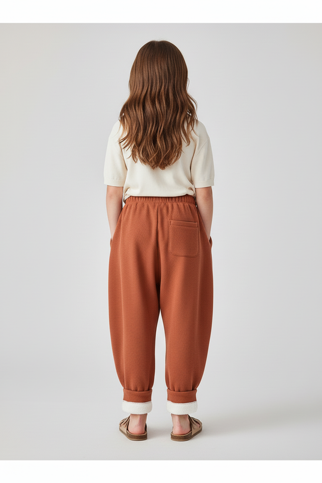 Pantalon Baggy Marron Côtelé Doublé Polaire Enfant - Molleton - vue 2