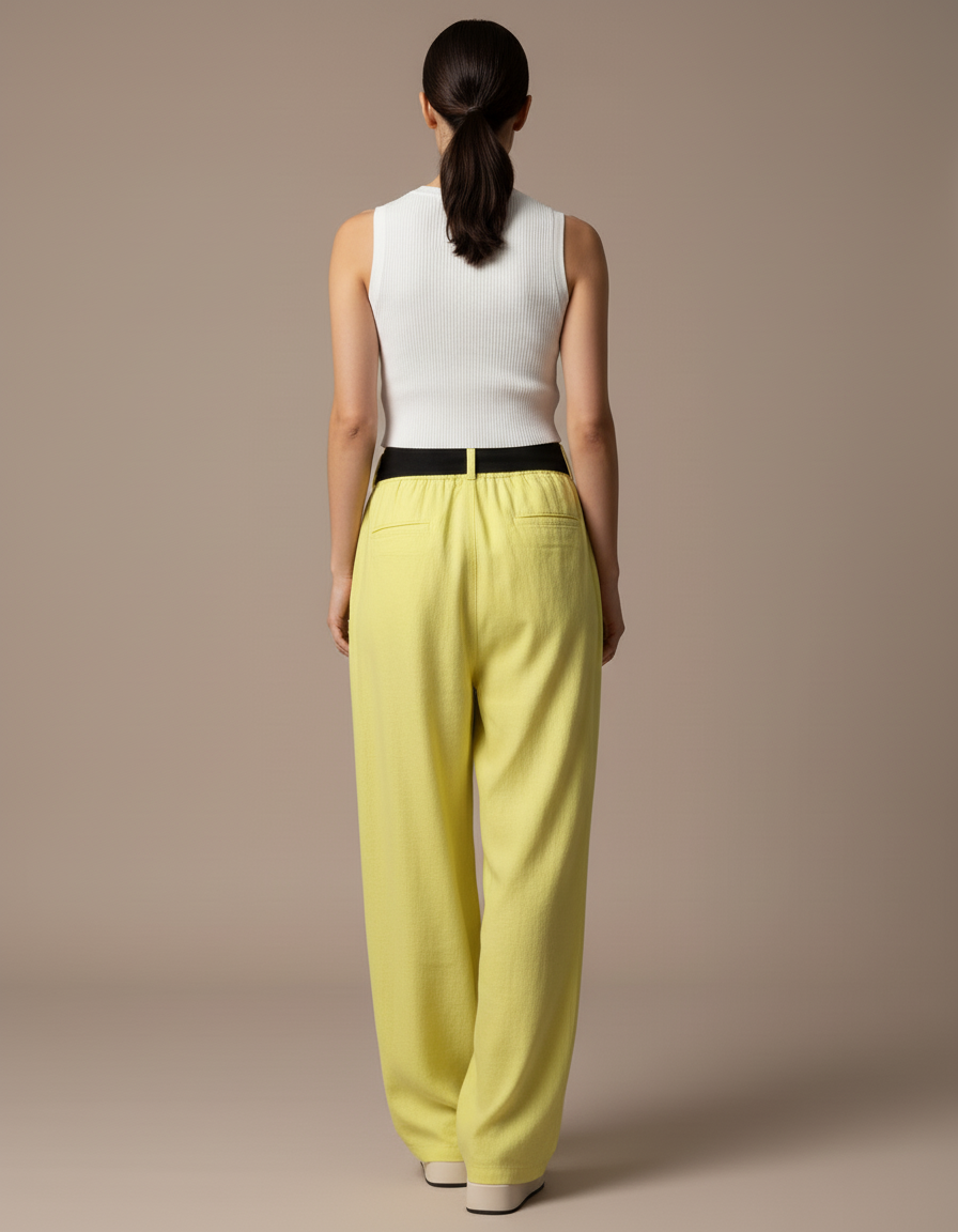 Pantalon Baggy Jaune Lin Ample Imprimé Streetwear Femme - vue 2