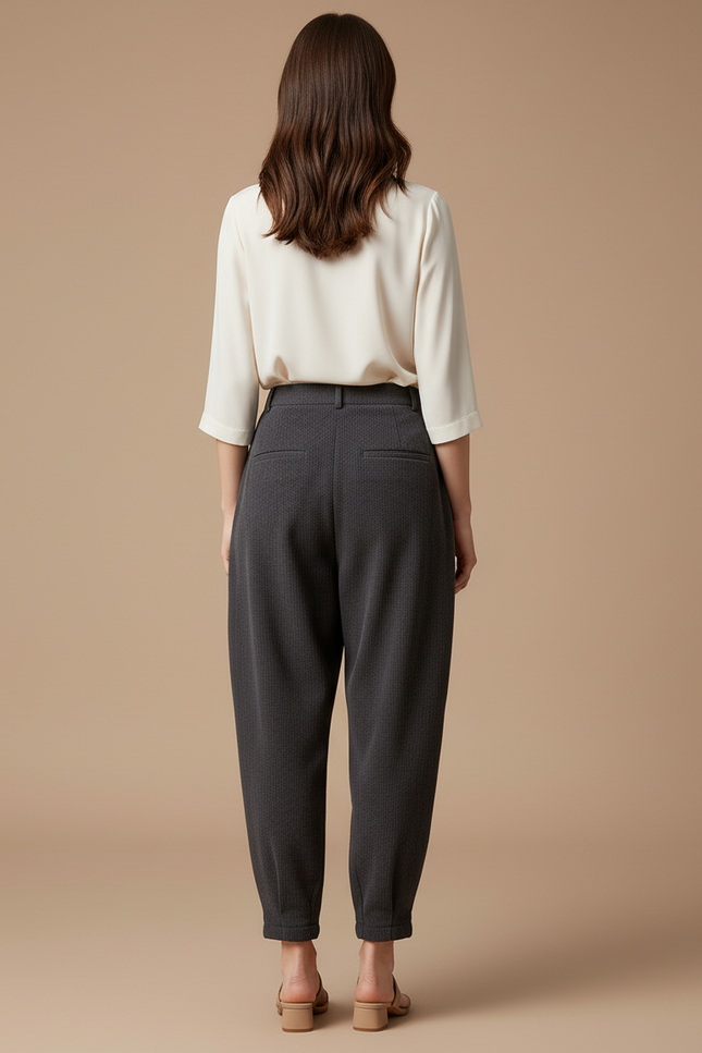 Pantalon Baggy Gris Côtelé Ample Décontracté Fluide - Cordé - vue 2