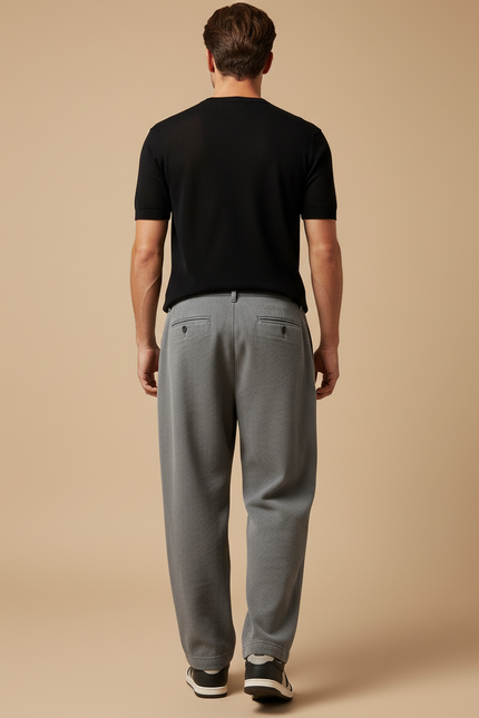 Pantalon Baggy Gris Plissé Ample Texturé Homme - Cordé - vue 2