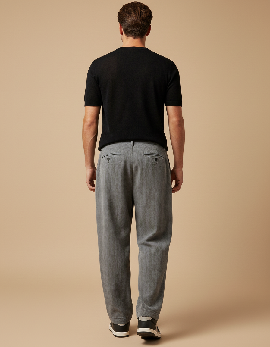 Pantalon Baggy Gris Plissé Ample Texturé Homme - Cordé - vue 2