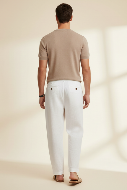 Pantalon Baggy Blanc Lin Ample Boutons Décontracté Homme - vue 2