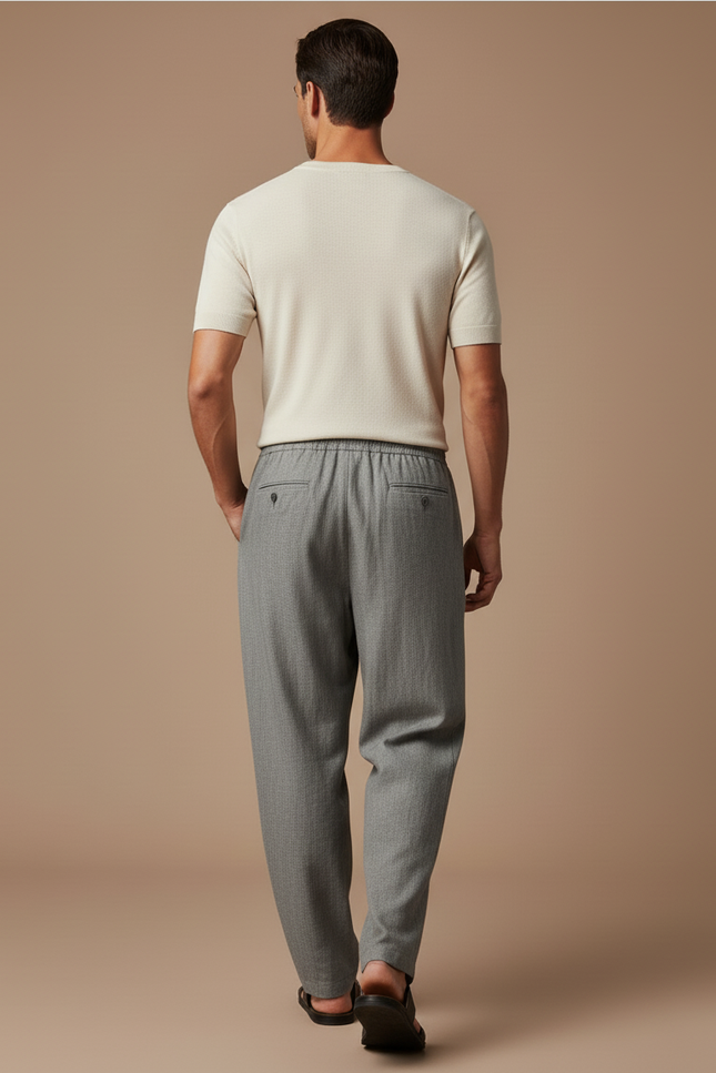 Pantalon Baggy Gris Ample Lin Décontracté Homme - vue 2