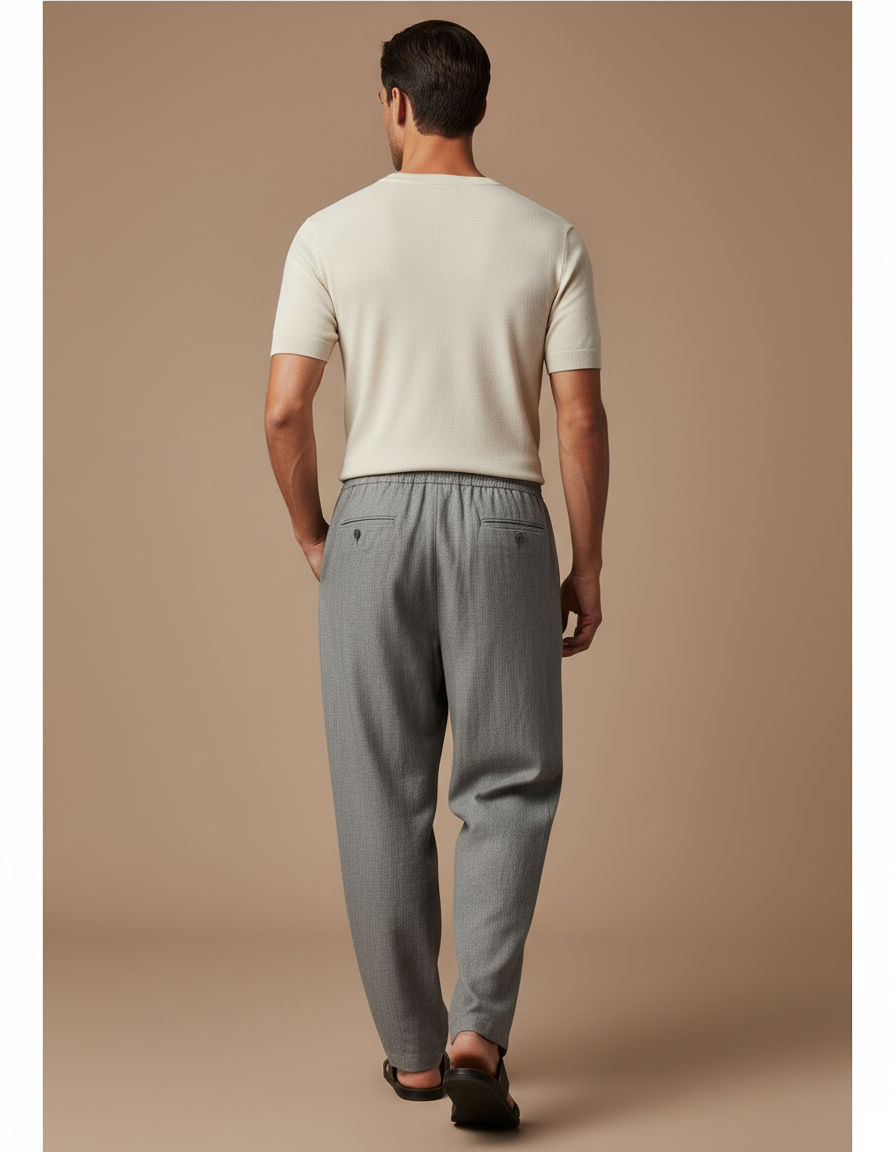 Pantalon Baggy Gris Ample Lin Décontracté Homme - vue 2